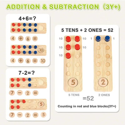 Fidtoy Juguete de Matemáticas de Madera para Niños Pequeños, Set de Aprendizaje de Conteo, Suma y Resta con Clavijas y Números