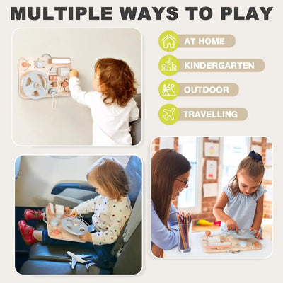 Fidtoy Montessori Busy Board Wooden Car Dashboard Toy for Toddlers Travel Sensory Activity Board