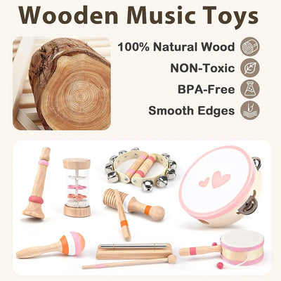 Juego de juguetes musicales de madera Fidtoy para niños pequeños, juego de instrumentos de 8 piezas, juguetes musicales educativos