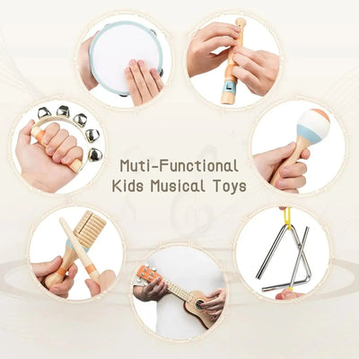 Fidtoy Juego de instrumentos musicales de 7 piezas para niños pequeños Ukelele Juguetes de aprendizaje de ritmo para niños