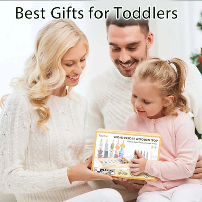 Fidtoy Wooden Toy for Toddlers Color Shape Matching Stacking Threading Learning Toy Set