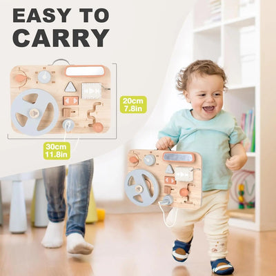 Fidtoy Montessori Busy Board Wooden Car Dashboard Toy for Toddlers Travel Sensory Activity Board