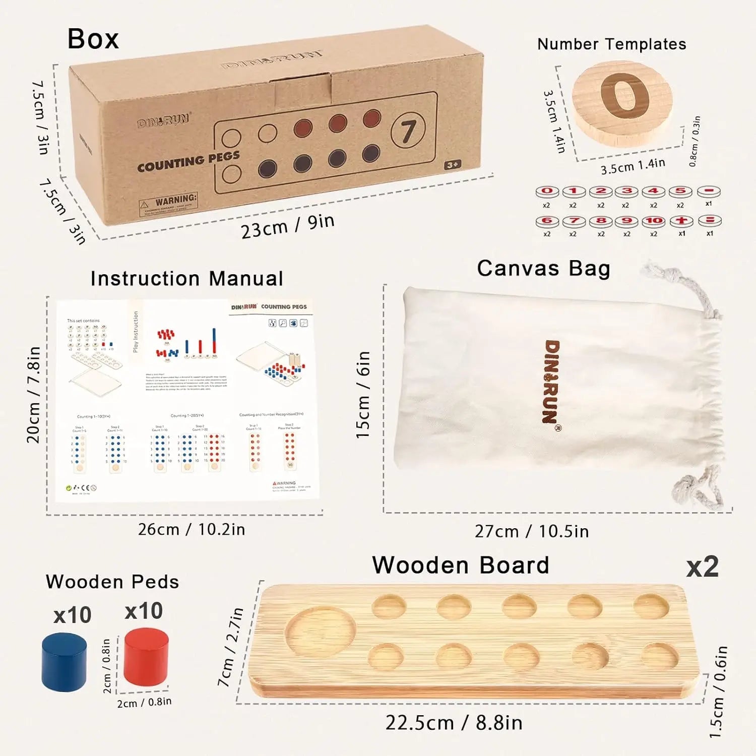 Fidtoy Juguete de Matemáticas de Madera para Niños Pequeños, Set de Aprendizaje de Conteo, Suma y Resta con Clavijas y Números