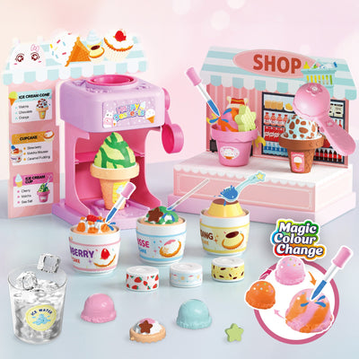 Juego de cocina 2 en 1 que cambia de color para postres - Juguete de helado y pastel con cambio de color con agua helada, juguetes de cocina de juego de imitación para niños, regalos de cumpleaños para niñas y niños