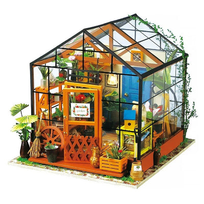 Casa de muñecas con muebles, casa de muñecas en miniatura verde para niños, kits de madera, juguete para montar, regalos de cumpleaños de Navidad