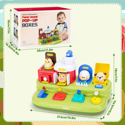 Jouet d'activité interactif pour animaux de la ferme avec musique et sons – Jeu d'éveil sensoriel pour bébés et tout-petards – Boutons à pousser, presser, tourner et retourner – Cadeau éducatif pour les 12 mois et plus