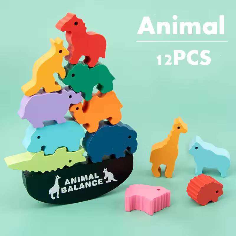 Fidtoy Montessori Blocs d'Équilibre en Bois pour Enfants de 3 à 12 Ans – Jouet d'Empilement Dinosaure et Animal pour Jeu Éducatif