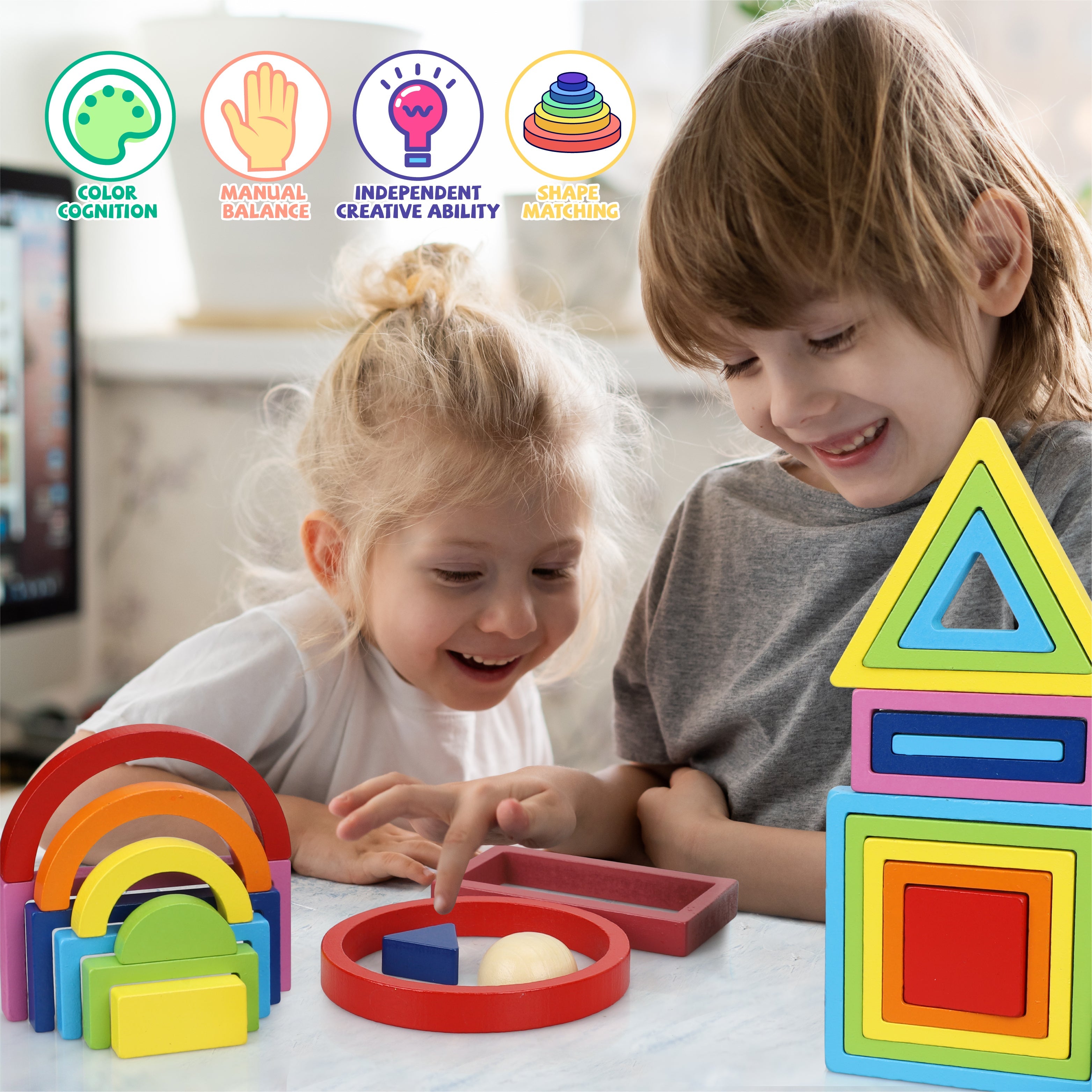 Jeu de construction en bois empilable Fidtoy Rainbow pour les tout-petits de 1 à 5 ans