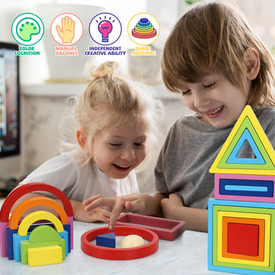 Jeu de construction en bois empilable Fidtoy Rainbow pour les tout-petits de 1 à 5 ans