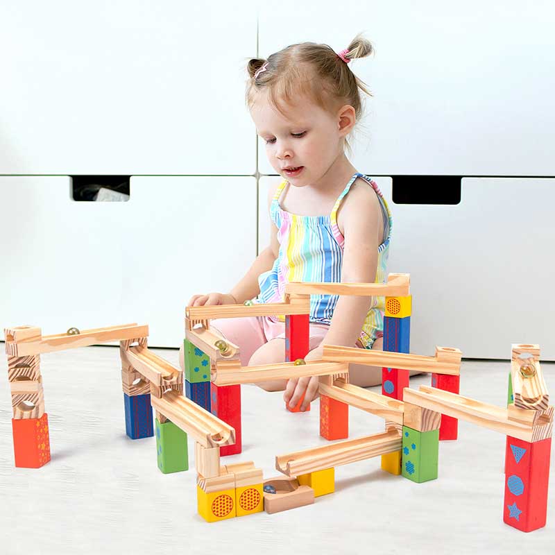Fidtoy Wooden Marble Run Toy for Toddlers | STEM Building Blocks for Fine Motor Skills & Logical Thinking