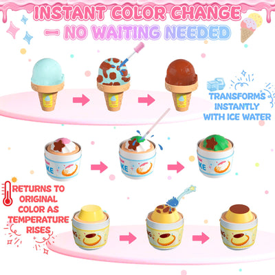 Juego de cocina 2 en 1 que cambia de color para postres - Juguete de helado y pastel con cambio de color con agua helada, juguetes de cocina de juego de imitación para niños, regalos de cumpleaños para niñas y niños