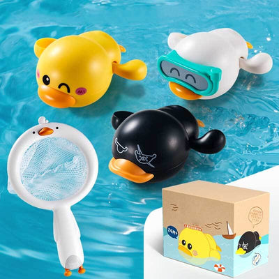 Fidtoy Juguetes de Baño de Patos de Cuerda – Paquete de 3 para la Diversión del Baño de Niños Pequeños