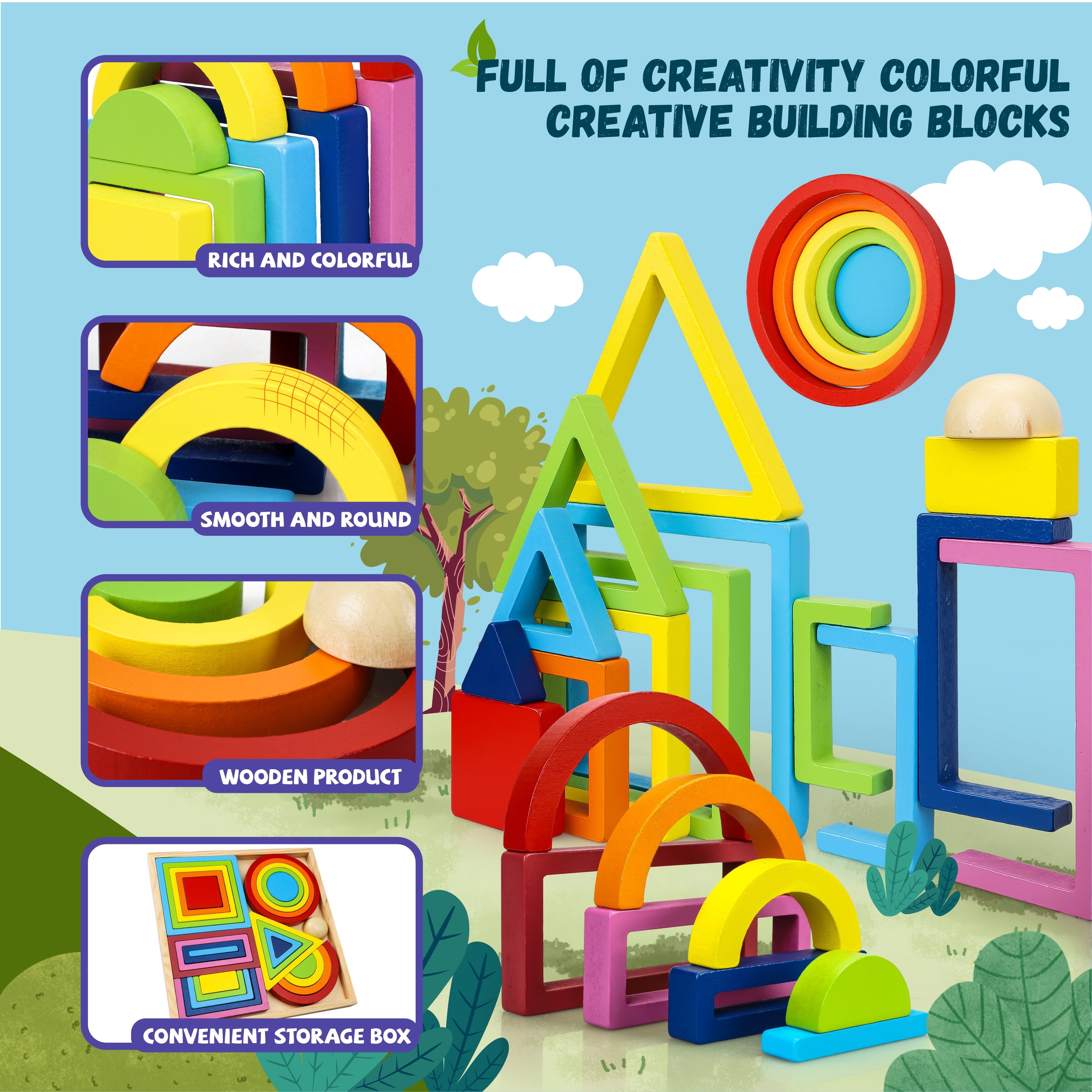 Jeu de construction en bois empilable Fidtoy Rainbow pour les tout-petits de 1 à 5 ans