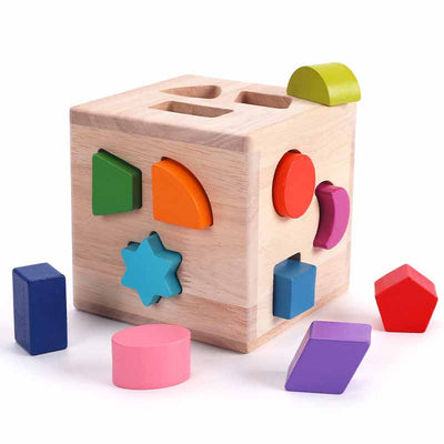 Fidtoy Wooden Shape Sorting Car Montessori Toy for Toddlers