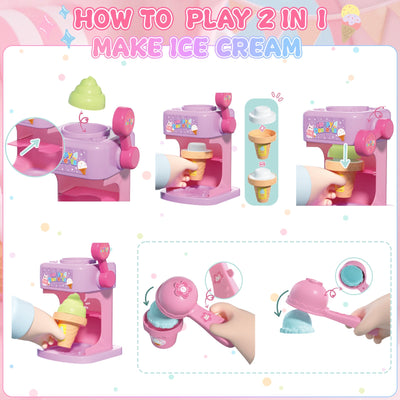 Juego de cocina 2 en 1 que cambia de color para postres - Juguete de helado y pastel con cambio de color con agua helada, juguetes de cocina de juego de imitación para niños, regalos de cumpleaños para niñas y niños