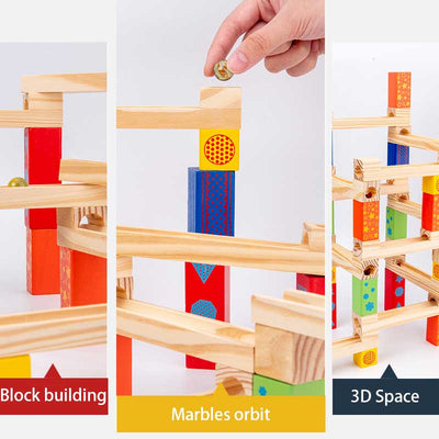 Fidtoy Wooden Marble Run Toy for Toddlers | STEM Building Blocks for Fine Motor Skills & Logical Thinking