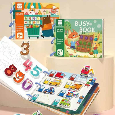 Fidtoy Montessori Quiet Book for Toddlers | Interactive Educational Activity Book for Learning Numbers, Animals, Vegetables & Traffic