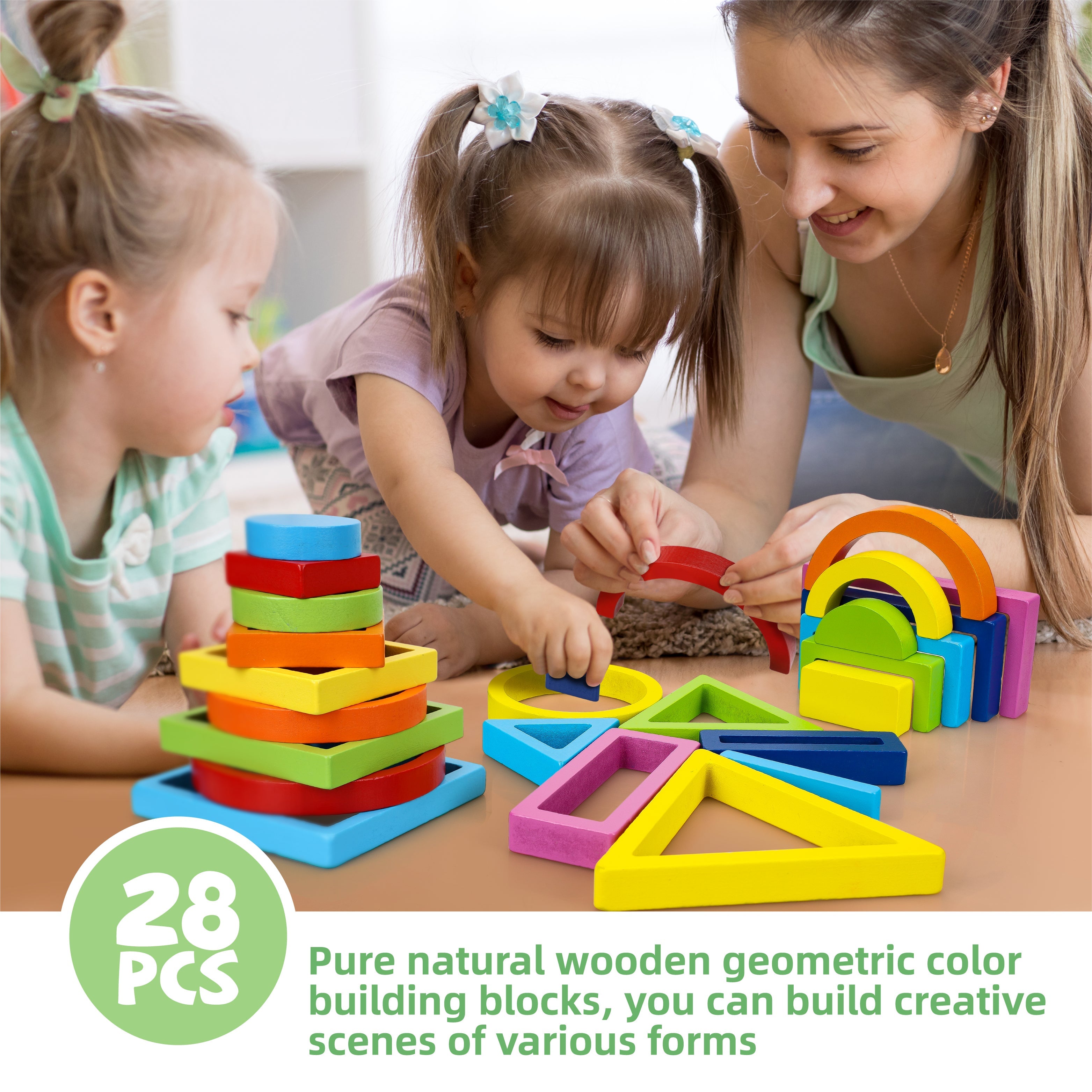 Jeu de construction en bois empilable Fidtoy Rainbow pour les tout-petits de 1 à 5 ans