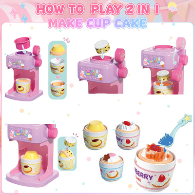 Juego de cocina 2 en 1 que cambia de color para postres - Juguete de helado y pastel con cambio de color con agua helada, juguetes de cocina de juego de imitación para niños, regalos de cumpleaños para niñas y niños