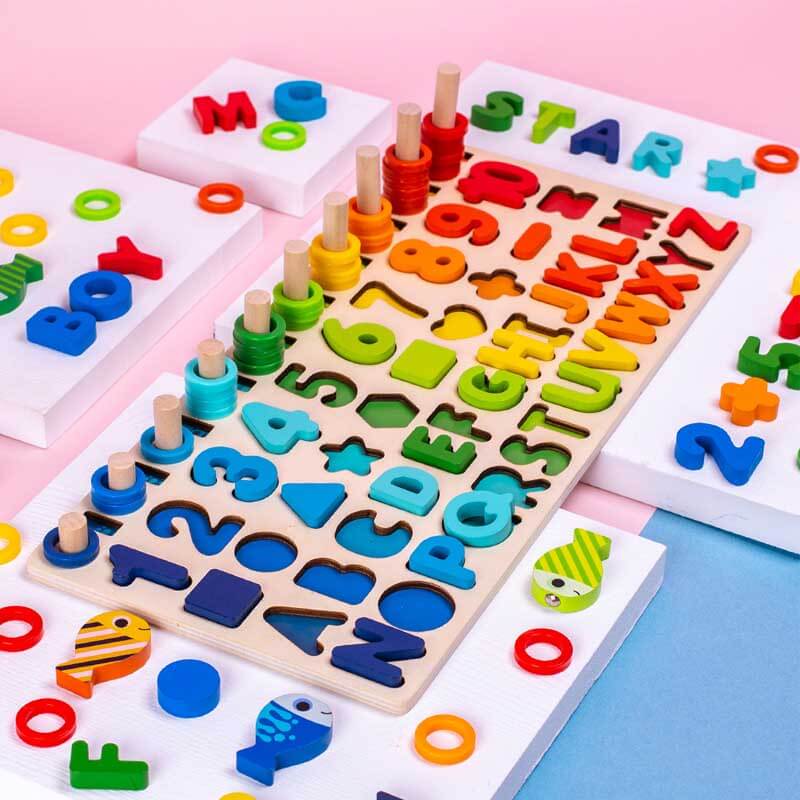 Fidtoy Jouet d'apprentissage en bois chiffres et formes pour tout-petits | Montessori comptage et tri des couleurs