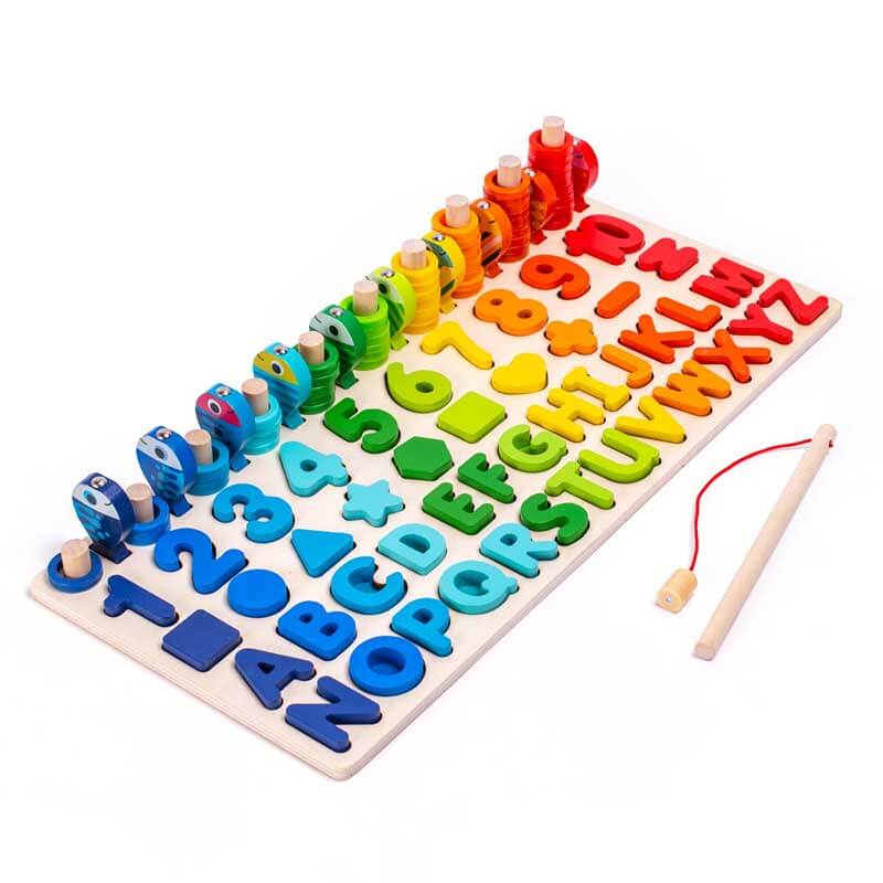 Fidtoy Jouet d'apprentissage en bois chiffres et formes pour tout-petits | Montessori comptage et tri des couleurs