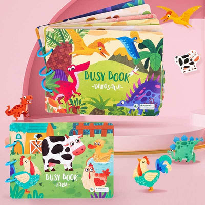 Livre d'activités Montessori Fidtoy pour tout-petits avec dinosaures et activités à la ferme