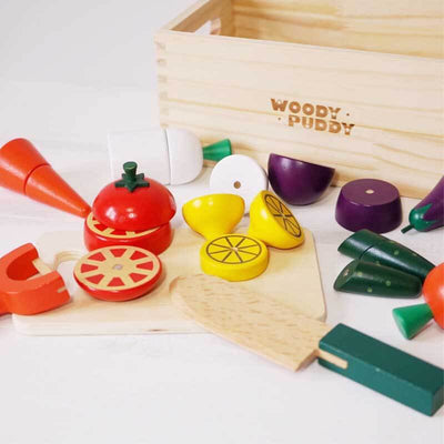 Fidtoy Set de jeu en bois pour enfants, jouet de cuisine pour tout-petits, jouet de découpe de fruits, jouet d'apprentissage Montessori pour les enfants de 1, 2, 3 ans, jeu à la maison.