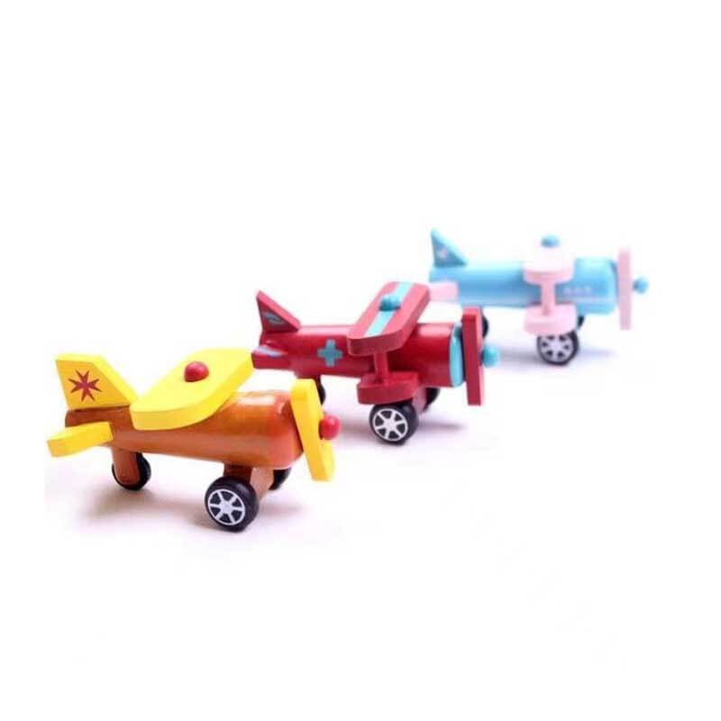 Fidtoy Wooden Rolling Airplane & Vehicle Set | Push-and-Roll Toy for Toddlers