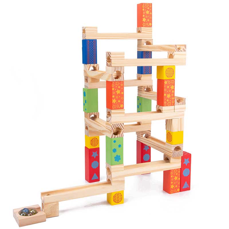 Fidtoy Wooden Marble Run Toy for Toddlers | STEM Building Blocks for Fine Motor Skills & Logical Thinking