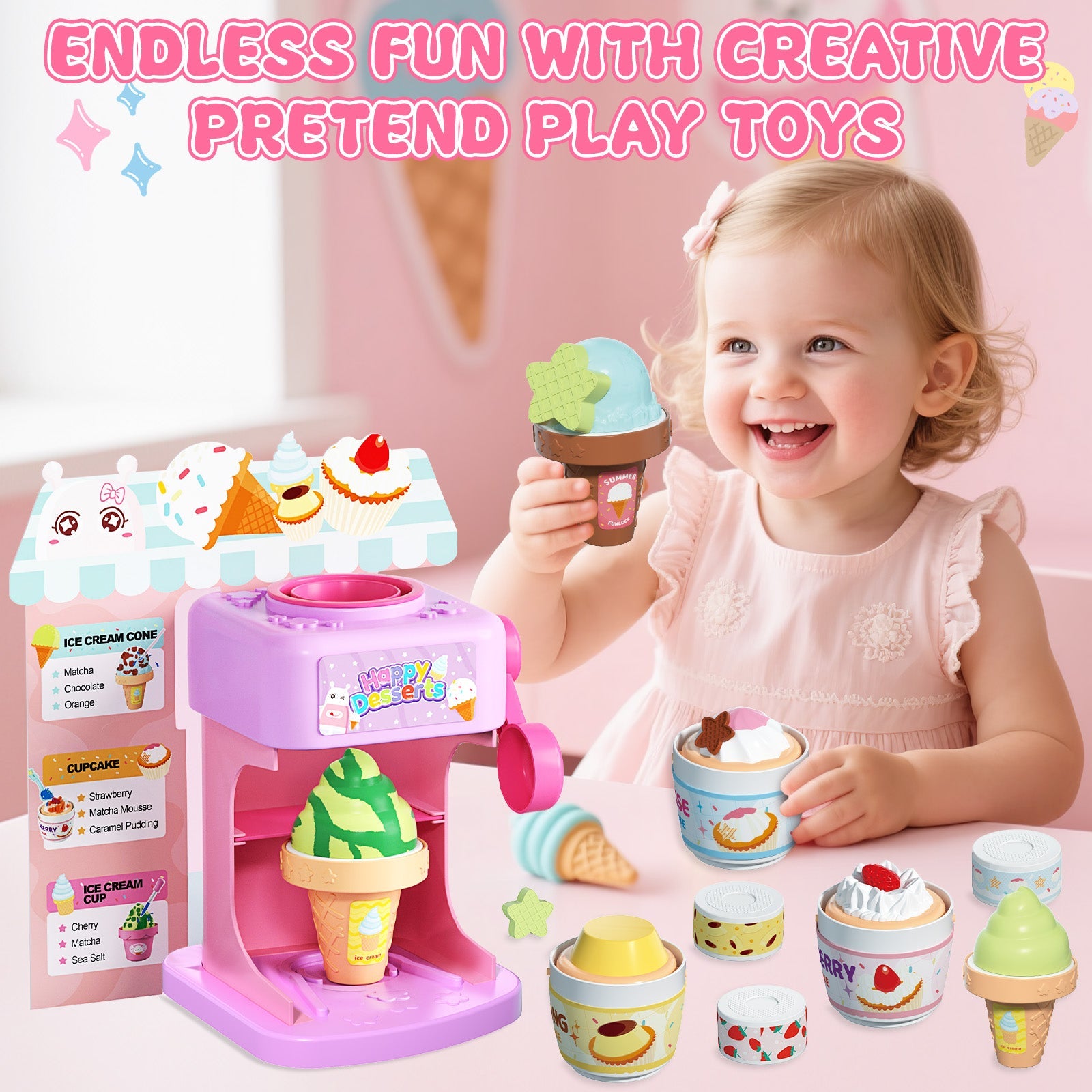 Juego de cocina 2 en 1 que cambia de color para postres - Juguete de helado y pastel con cambio de color con agua helada, juguetes de cocina de juego de imitación para niños, regalos de cumpleaños para niñas y niños