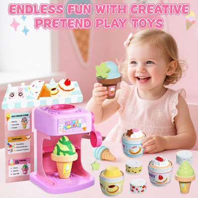Juego de cocina 2 en 1 que cambia de color para postres - Juguete de helado y pastel con cambio de color con agua helada, juguetes de cocina de juego de imitación para niños, regalos de cumpleaños para niñas y niños