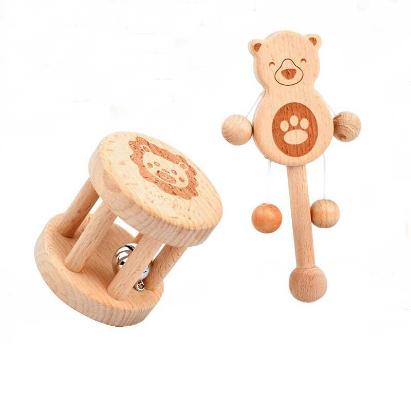 Fidtoy Wooden Baby Rattle & Teether Toy Set – Montessori Sensory & Motor Skill Development