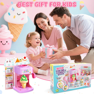 Juego de cocina 2 en 1 que cambia de color para postres - Juguete de helado y pastel con cambio de color con agua helada, juguetes de cocina de juego de imitación para niños, regalos de cumpleaños para niñas y niños