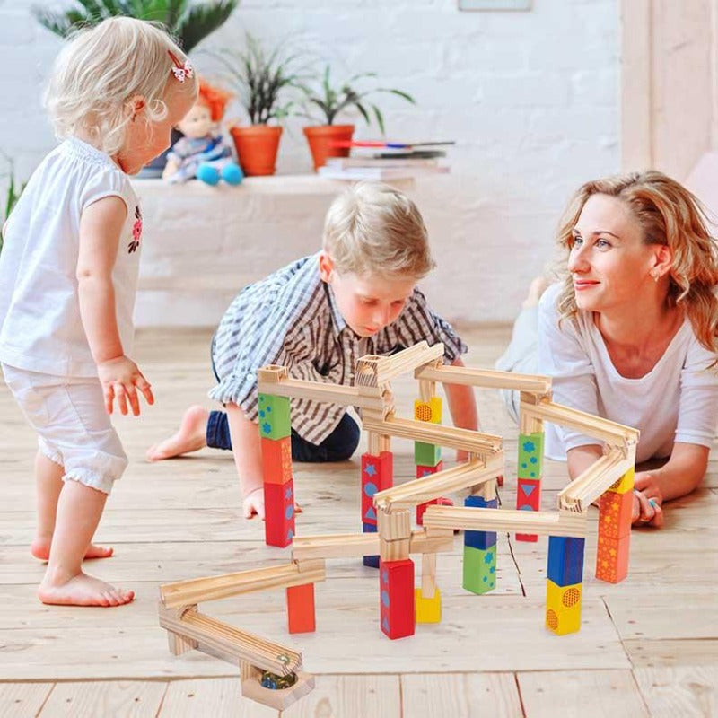 Fidtoy Wooden Marble Run Toy for Toddlers | STEM Building Blocks for Fine Motor Skills & Logical Thinking