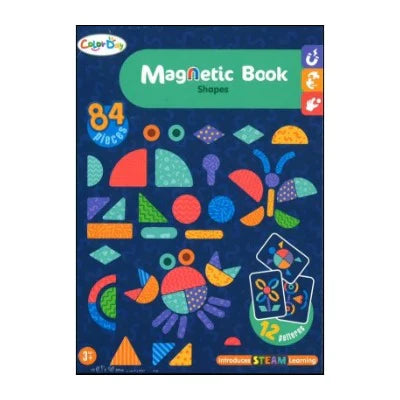 Livre de formes magnétiques Fidtoy pour enfants – Jouet d'apprentissage Puzzle Géométrie magnétique 84 pièces avec 12 motifs et 6 cartes double face pour l'éducation STEAM, le jeu en voyage et la pensée créative, à partir de 3 ans