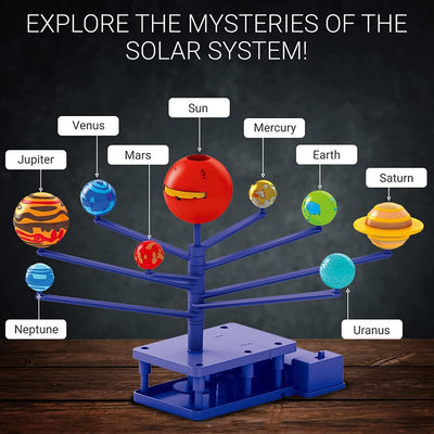 Fidtoy STEM Rotating Planets and Planet Projector DIY Kit for Kids Ages 8+, Motorized Solar System Model Kit, Plastic Space Science Toy with 8 Planets, Planetarium Projector, Paint and Brush Activity