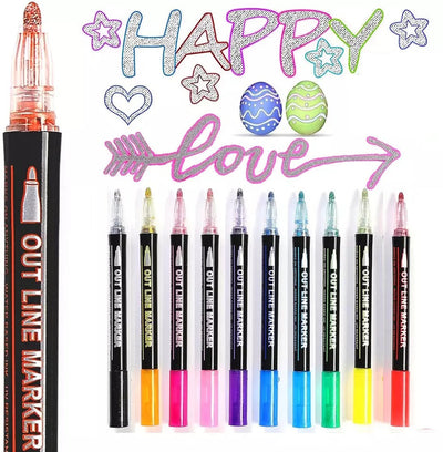Fidtoy Colorful Outline Gel Markers 12 Pieces Non Toxic Art Markers for Kids DIY Crafts