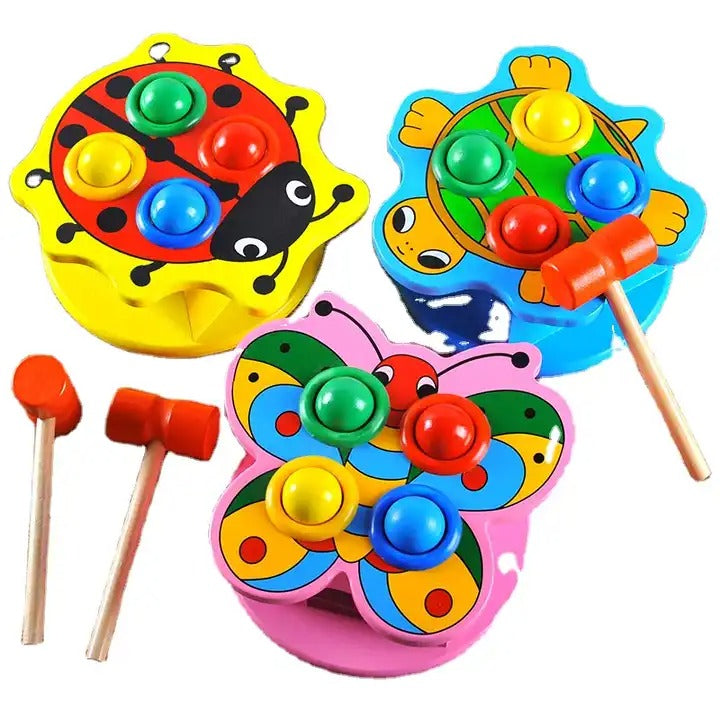 Fidtoy Jouet en bois à marteler avec balles, marteau, Montessori, motricité fine, reconnaissance des couleurs pour enfants de 3 ans et plus