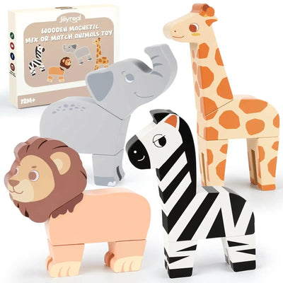 Fidtoy 16PCS Magnetic Mix & Match Jungle Animals for Ages 1–5