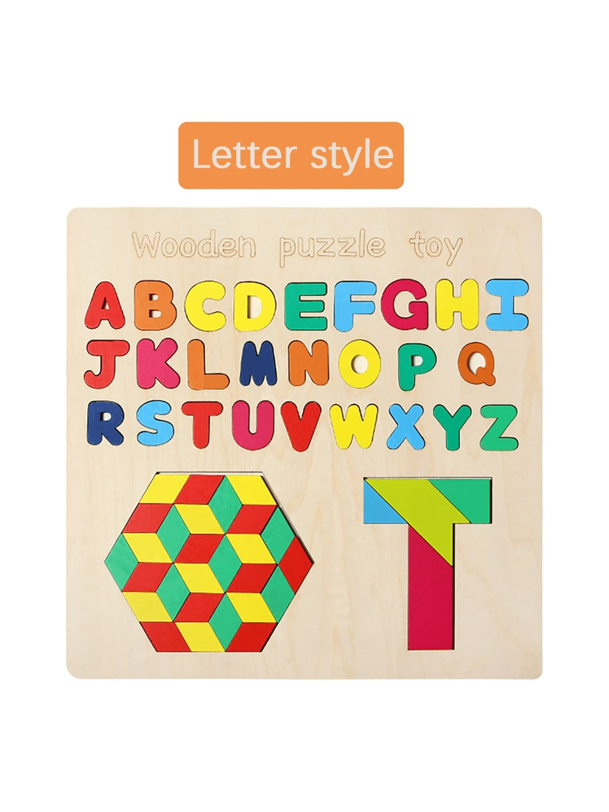 Tablero de rompecabezas Tangram de madera 3 en 1 con alfabeto - 249