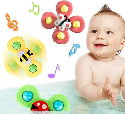 Fidtoy Suction Cup Activity Spinner Toy 3 Pieces for Babies 0-2, Colorful Insect Sensory Spinner Toys with Suction Cup Base, Plastic Round Tabletop Bath Travel Toy
