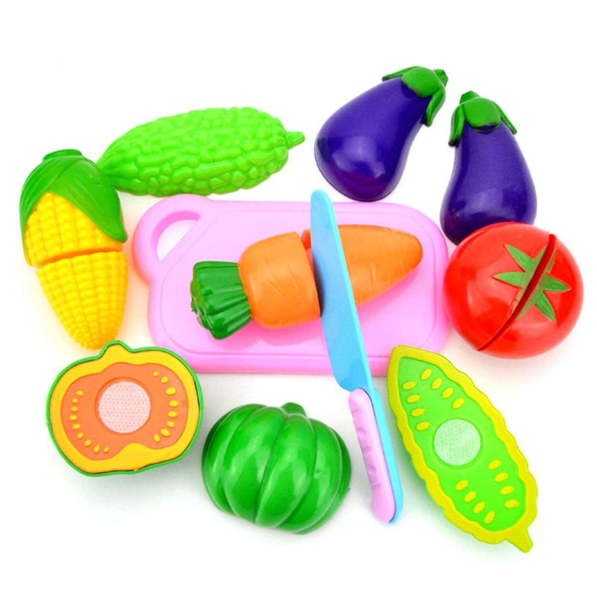 Fidtoy Vegetable Cutting Play Set with Knife Board for Kids | Plastic Pretend Food Cutting Toy, Fruits & Vegetables, Kitchen Role Play, Fine Motor Skills & Imaginative Play Age 2-6