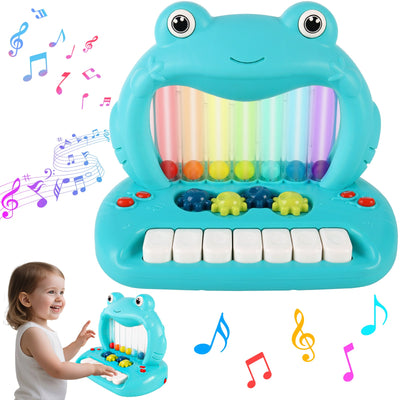 Juguete de piano de rana con bolas sopladoras para niños pequeños, teclado musical educativo con luces y sonidos, juguete de desarrollo de aprendizaje temprano con bolas de colores y teclas de piano para niños y niñas de más de 18 meses