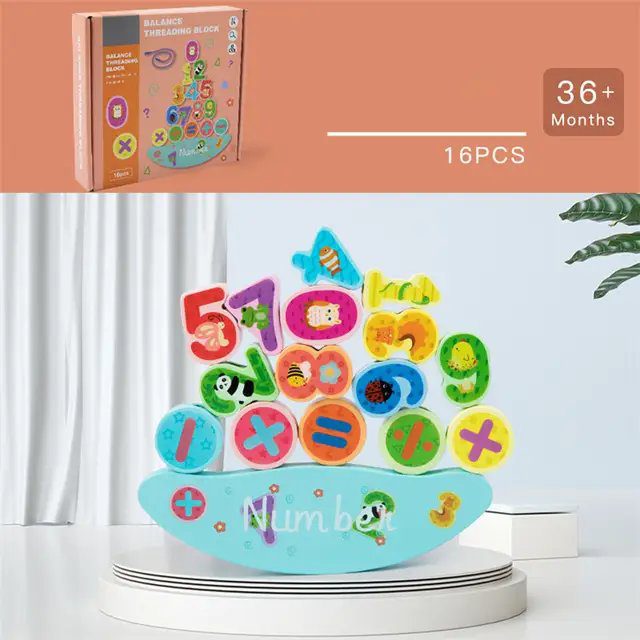 Fidtoy Wooden Balance Block and Lacing Set for Kids
