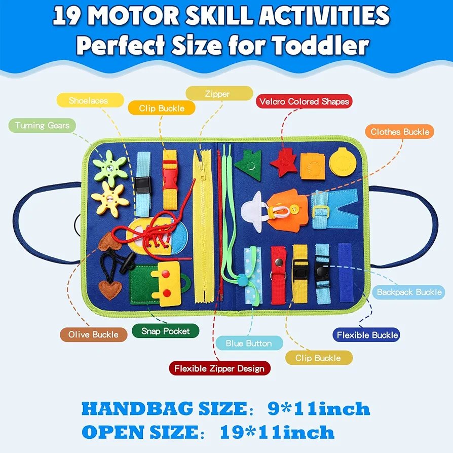 Fidtoy Tablero de Actividades 8 en 1 – Juguete Educativo con Forma de Bolso para Niños Pequeños de 2+ Años