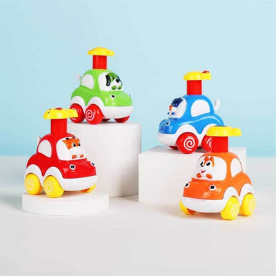 Ensemble de 4 jouets de voiture Fidtoy Press-to-Go animaux pour les tout-petits de 2 ans et plus | Développement de la motricité et apprentissage des couleurs