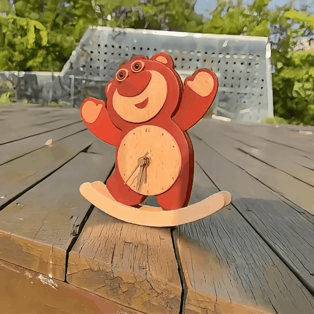 Horloge à bascule en bois Disney Lotso – Horloge artisanale en bois massif avec mouvement de balancier