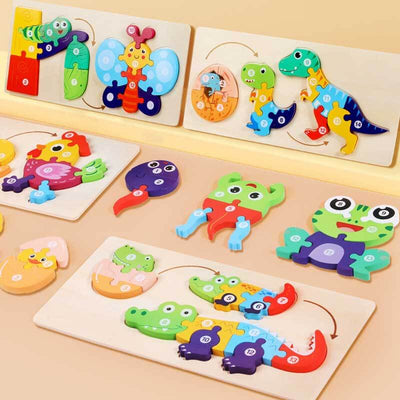 Fidtoy Juego de puzles de animales de madera – Juguete de aprendizaje para niños pequeños con formas de animales