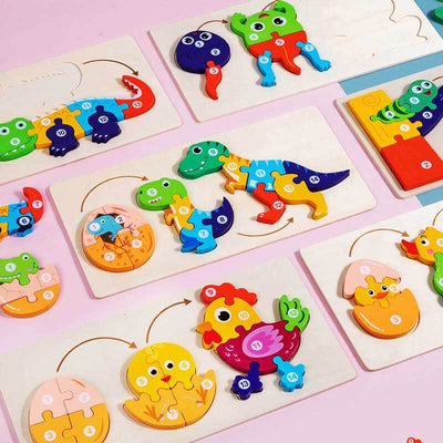 Fidtoy Juego de puzles de animales de madera – Juguete de aprendizaje para niños pequeños con formas de animales