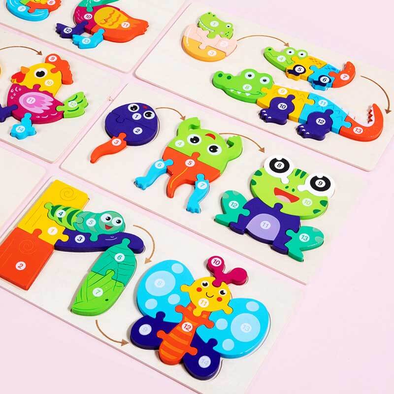 Fidtoy Juego de puzles de animales de madera – Juguete de aprendizaje para niños pequeños con formas de animales